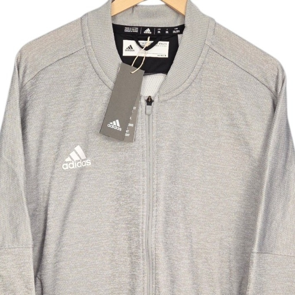 Adidas Bomber Jacket Mens XXL Gray Full Zip Athletic Track Mesh Lined Gym New